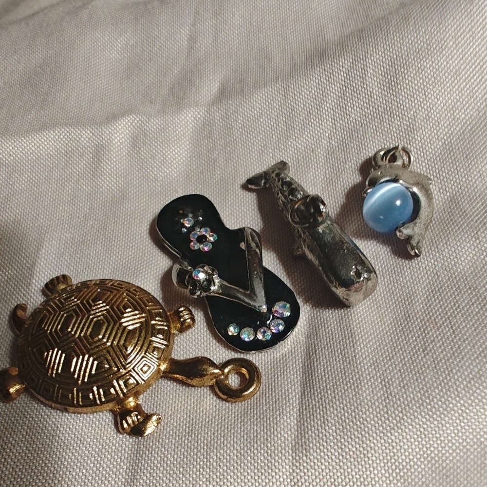 Ocean Marine Beach Jewelry Charms Turtle Sperm Whale Dolphin Flip Flop 4pc
